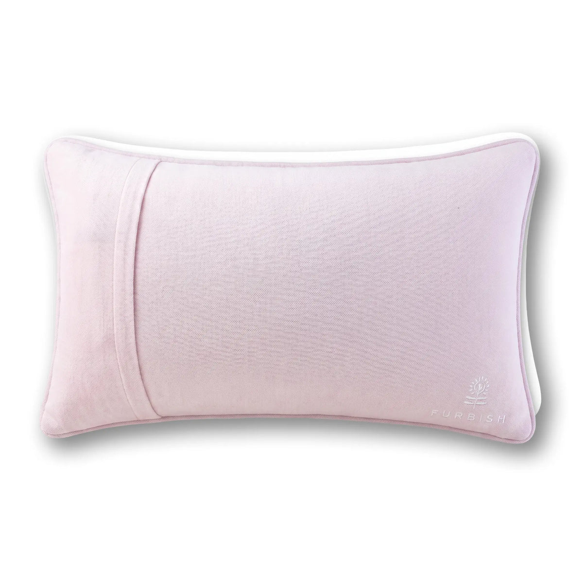Light pink lumbar pillow with smooth textured fabric and subtle stitching