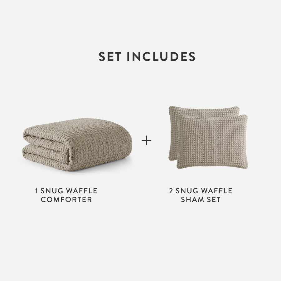 Waffle comforter and square sham bundle, sage-green textured bedding