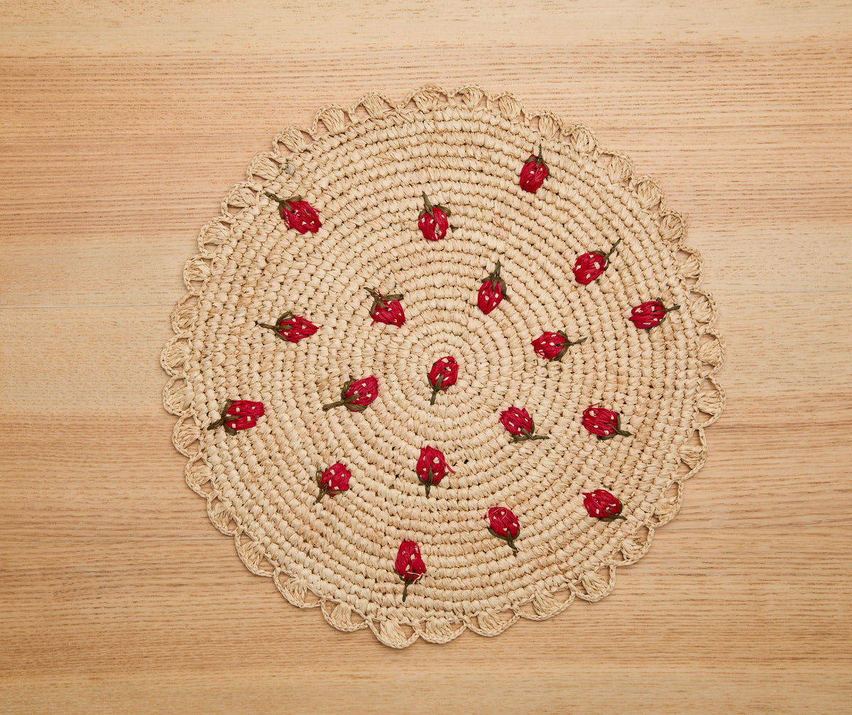 Scattered Strawberry Raffia Placemat