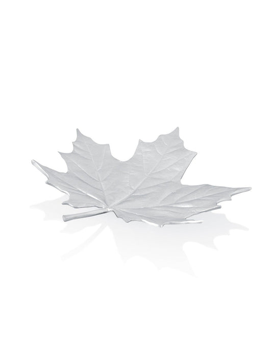 Pewter maple leaf serving dish, leaf-shaped tray with raised veins