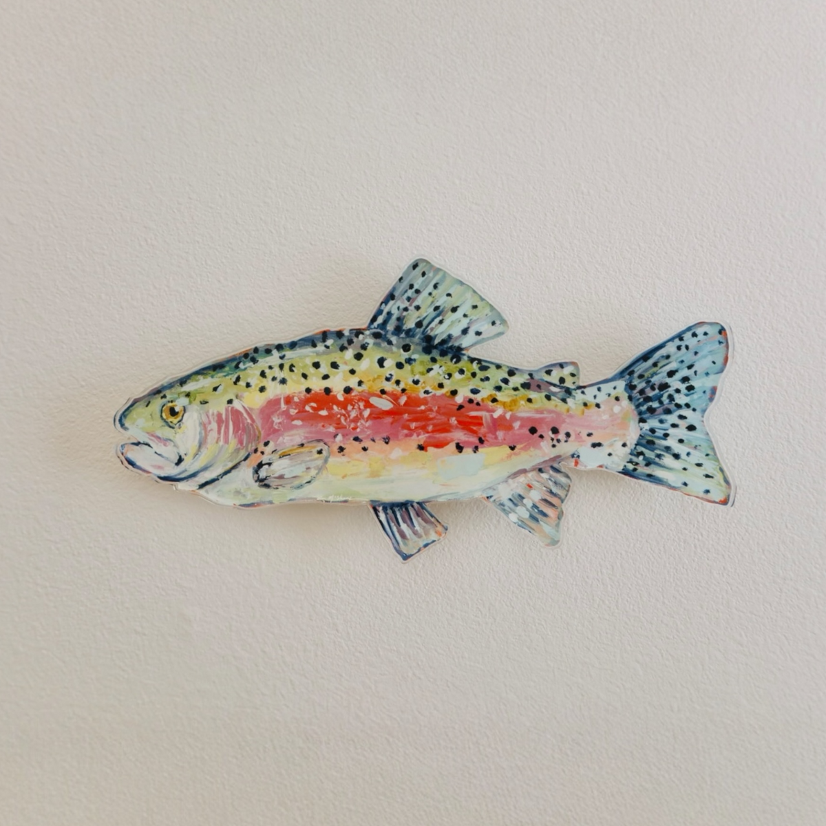 Acrylic trout fish wall contour with speckled blue-green and red stripe details
