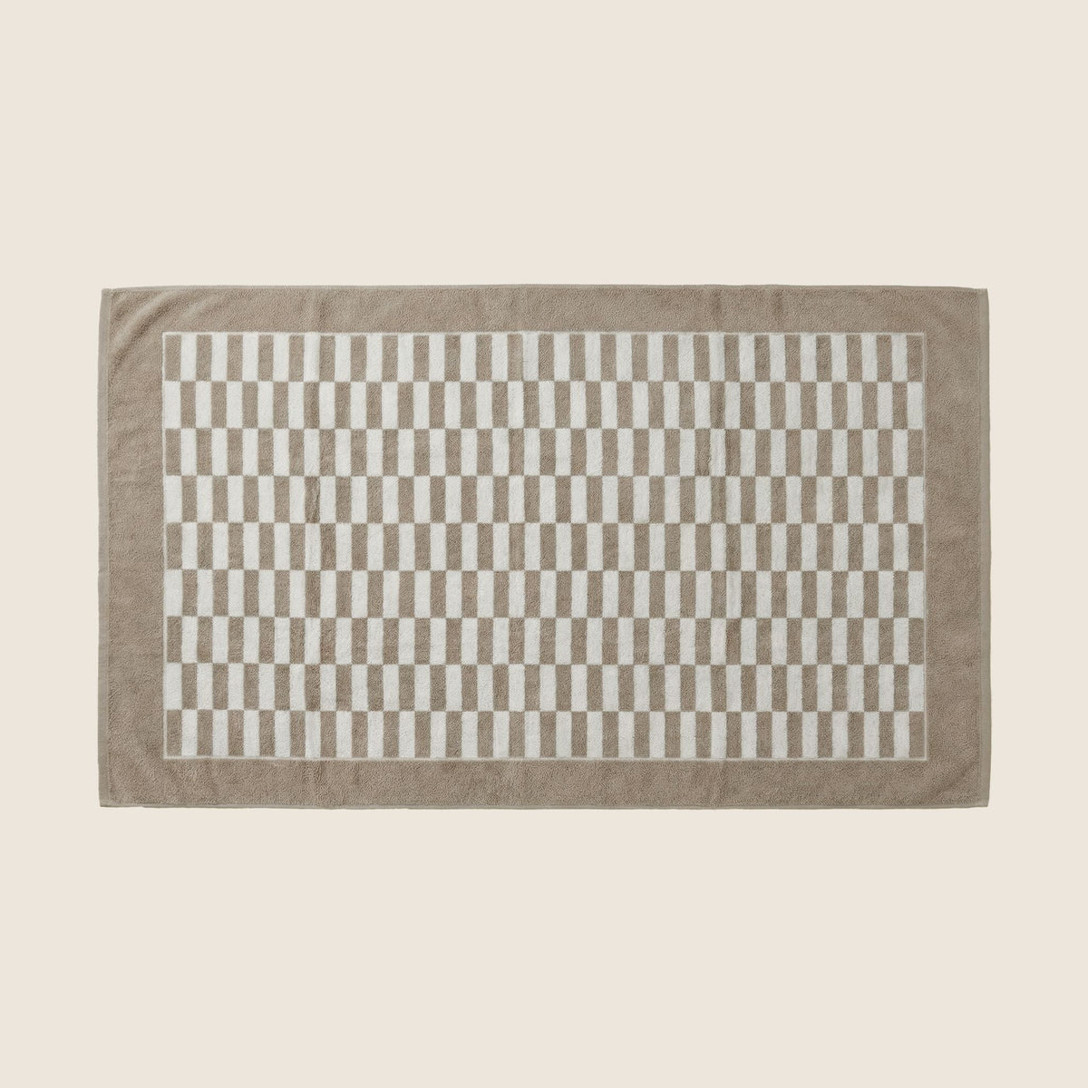 Rectangular cotton towel with beige and cream check plaid center panel