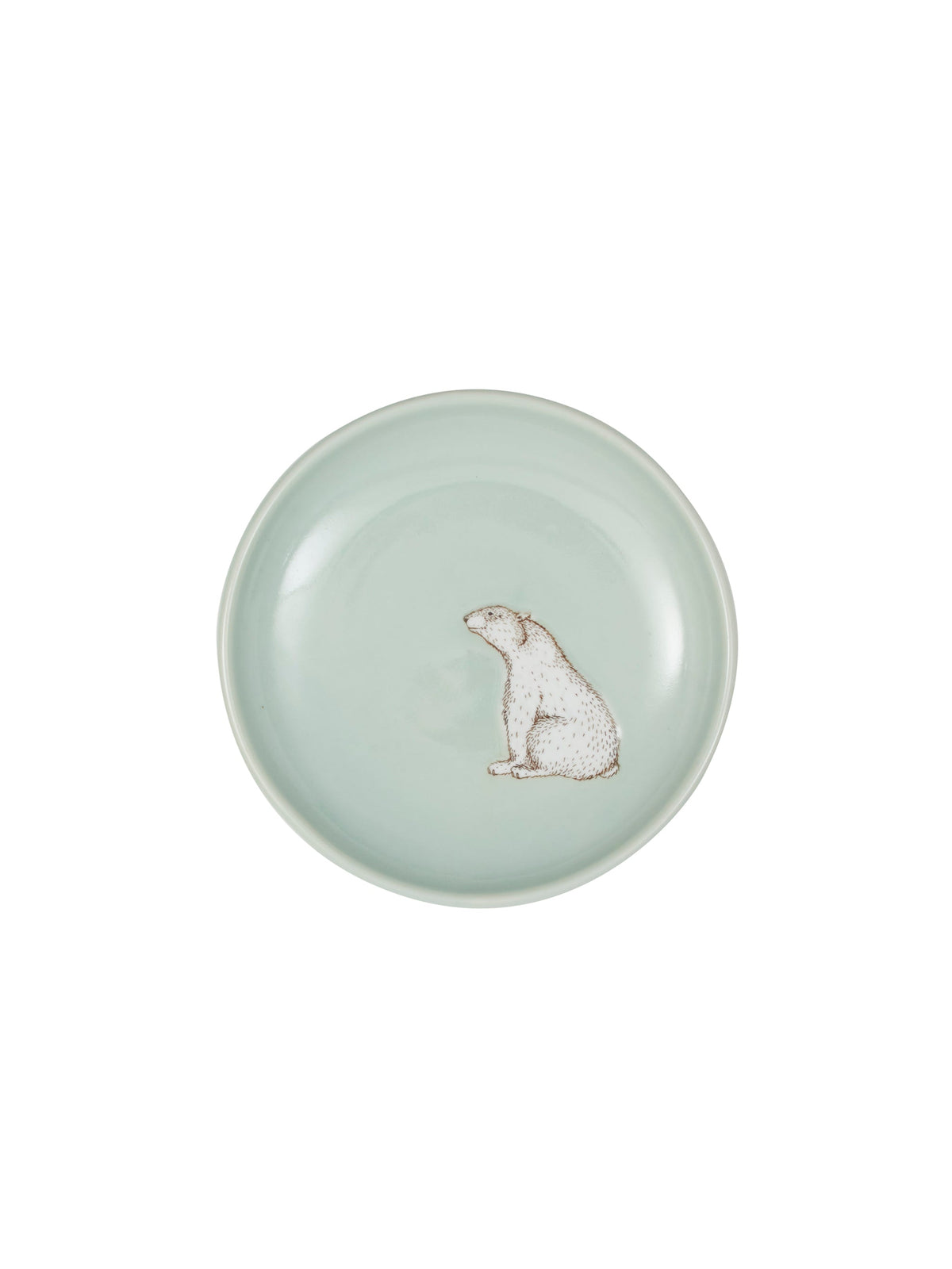 Light mint ceramic plate featuring a centered polar bear graphic