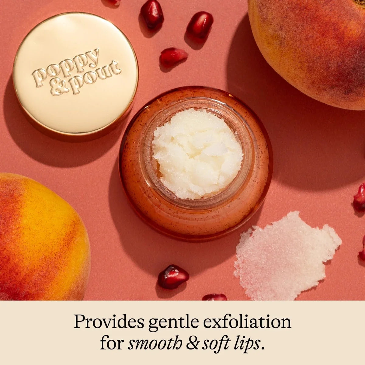 Lip scrub jar with white exfoliating crystals and gold lid