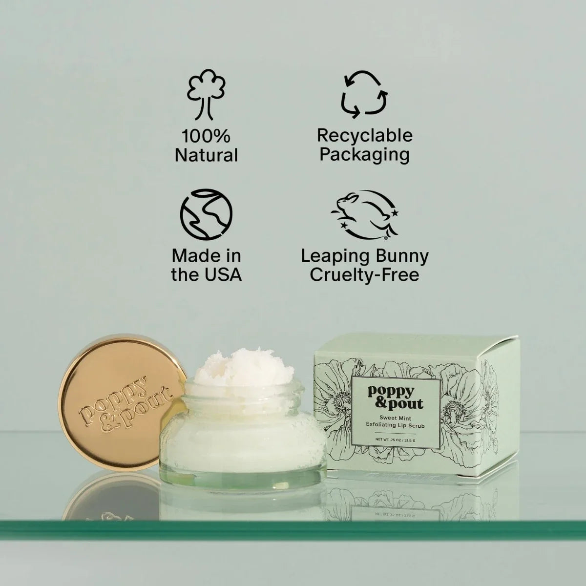 Sweet Mint lip scrub set with floral box and small green jar with white scrub