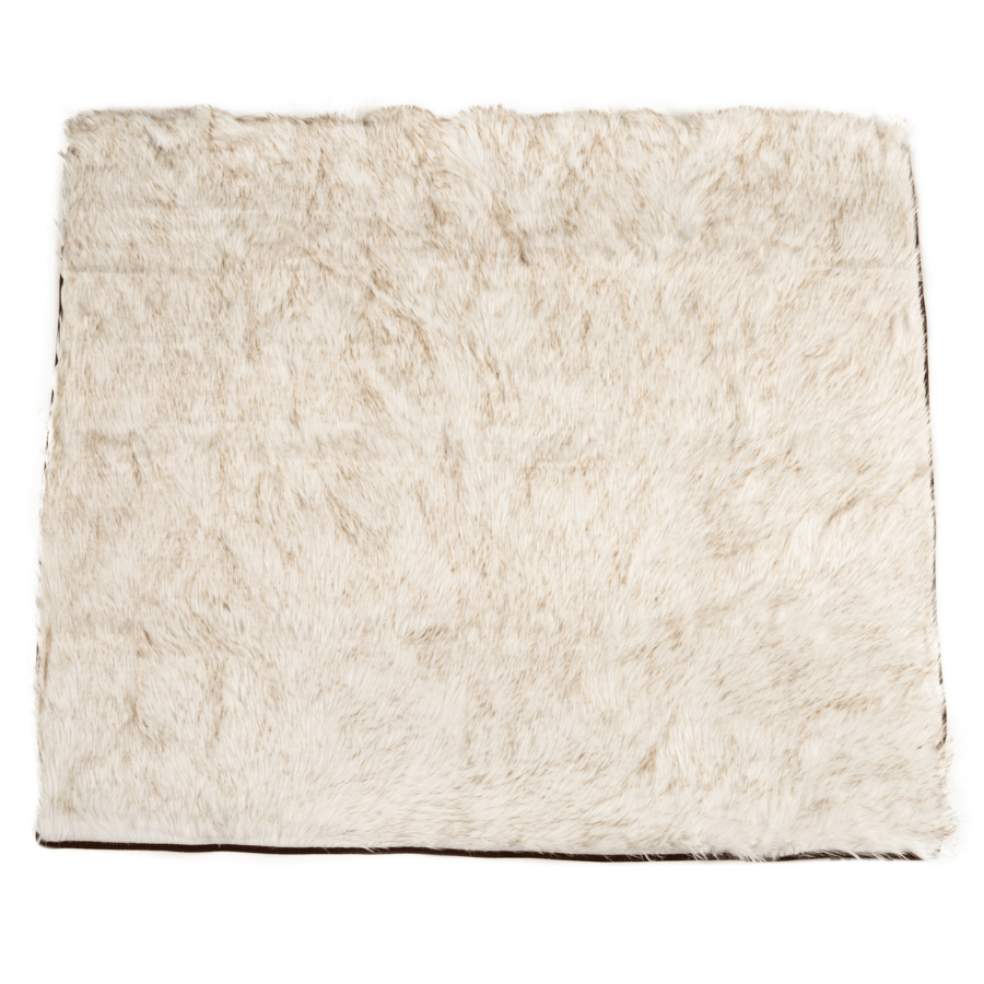Off-white waterproof shag throw blanket square, smooth edges, close-up view