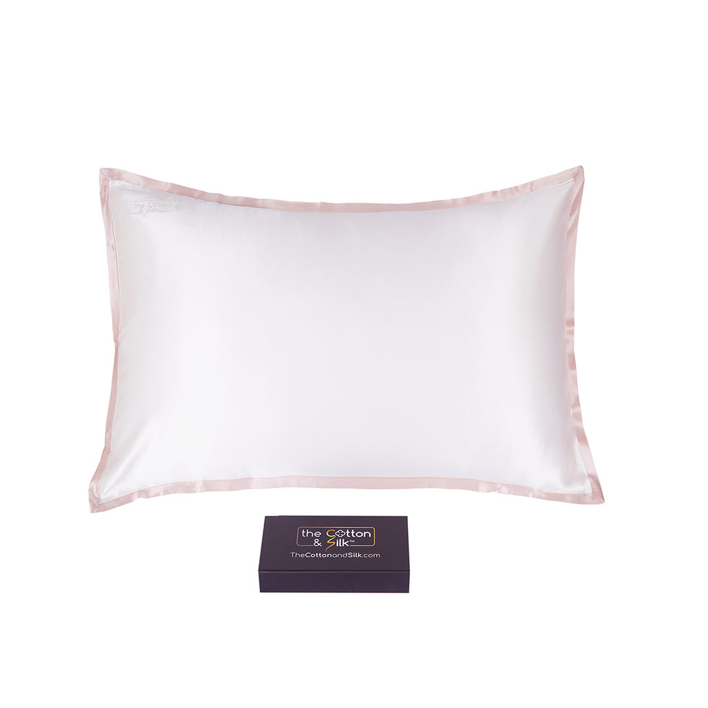 Queen-size 100% 6A+ 22 Momme Mulberry Silk Pillow Sham - Cream + Pink