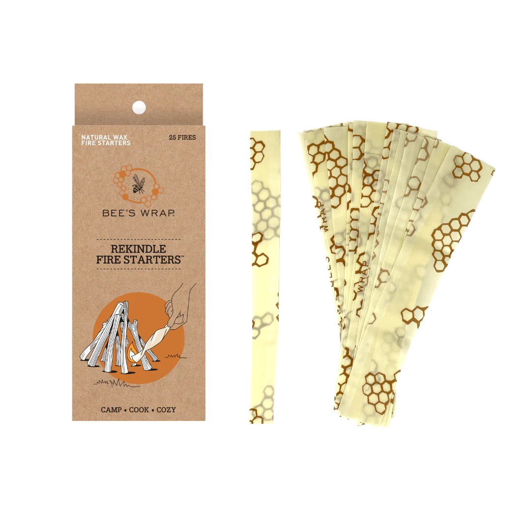 Bee's Wrap Rekindle fire starters box and honeycomb-pattern wax starter pieces