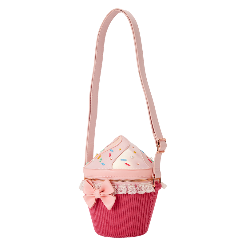 Loungefly cupcake crossbody bag with adjustable shoulder strap and bow