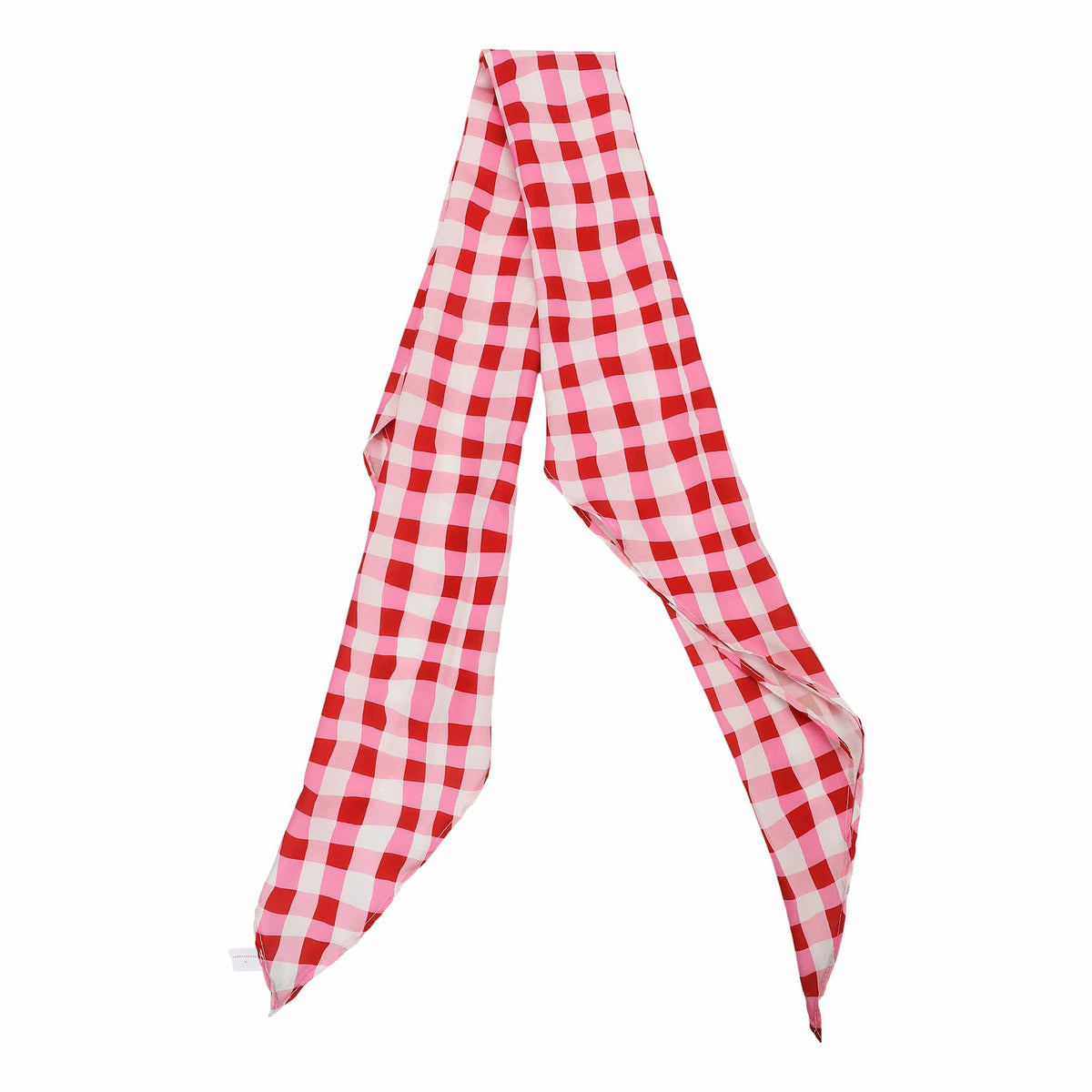 Red and white gingham scarf with long triangular ends