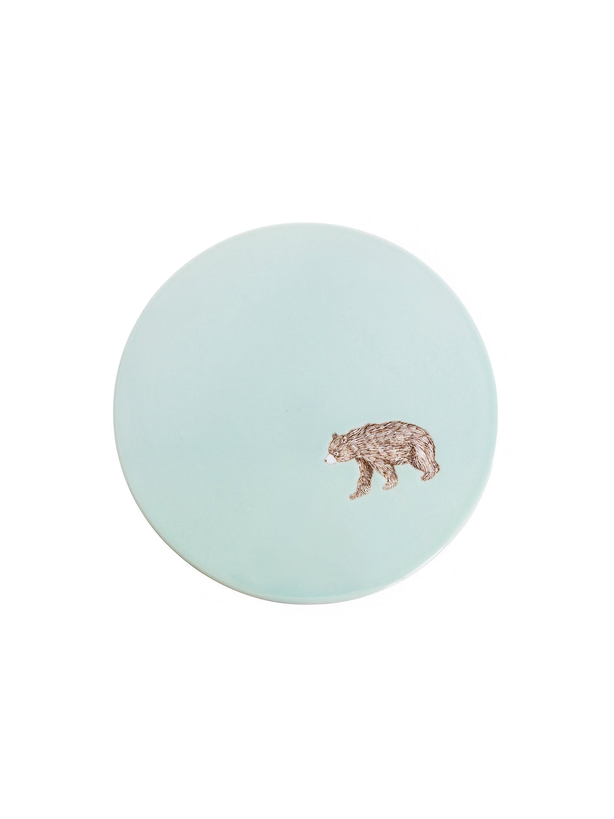 Celadon ceramic cake stand with fawn motif on round top
