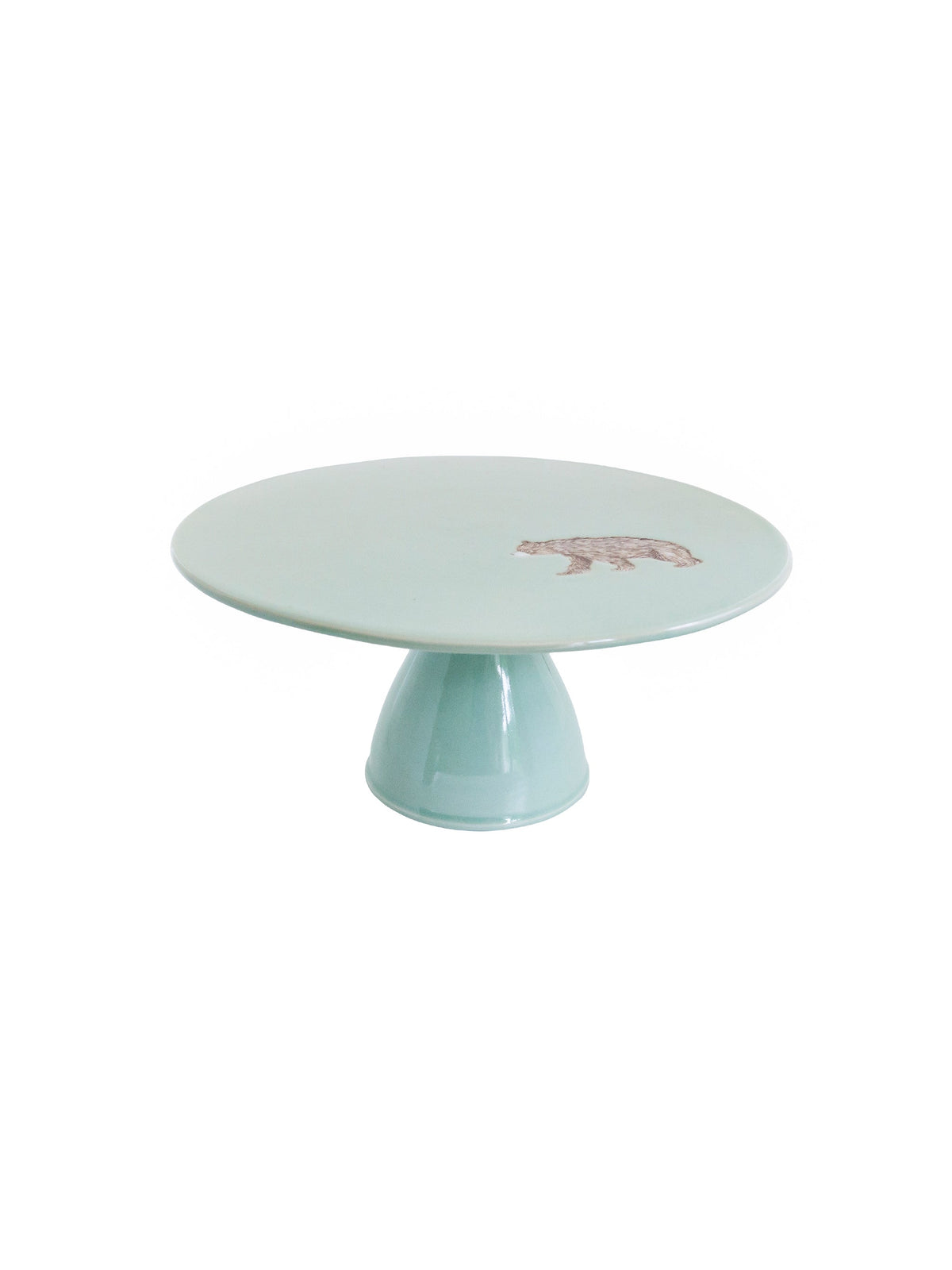 Celadon ceramic cake stand with rabbit motif on round top