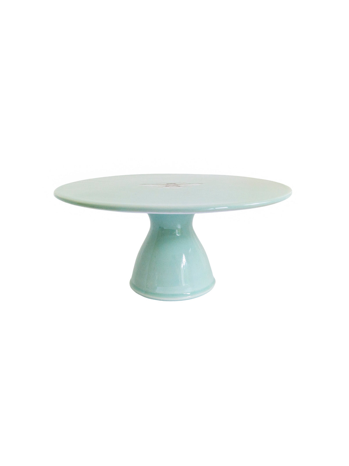 Celadon ceramic cake stand with flared pedestal base
