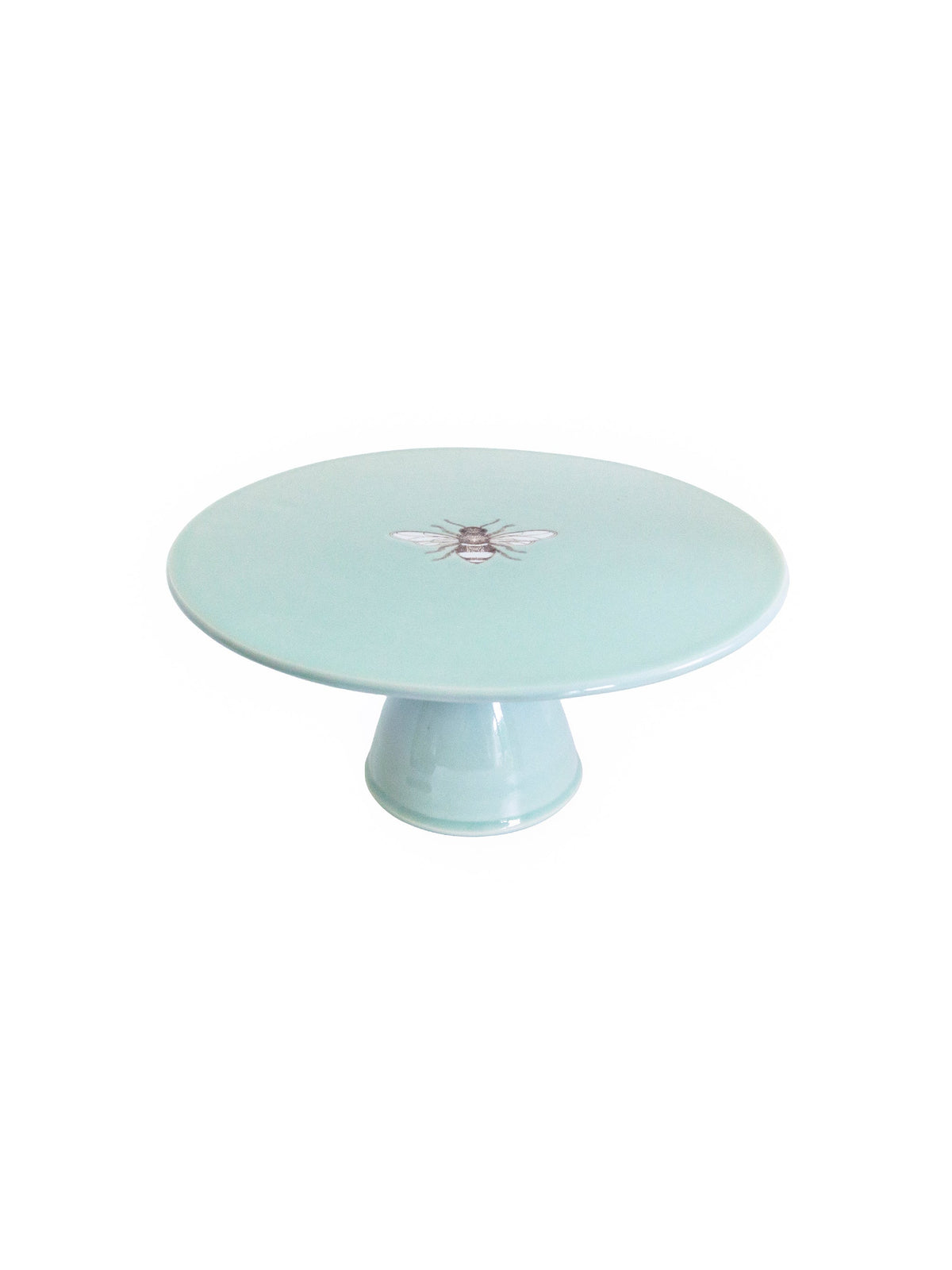 Celadon ceramic cake stand with bee motif on round top