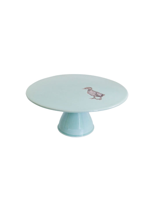 Celadon ceramic cake stand with duck motif on round top