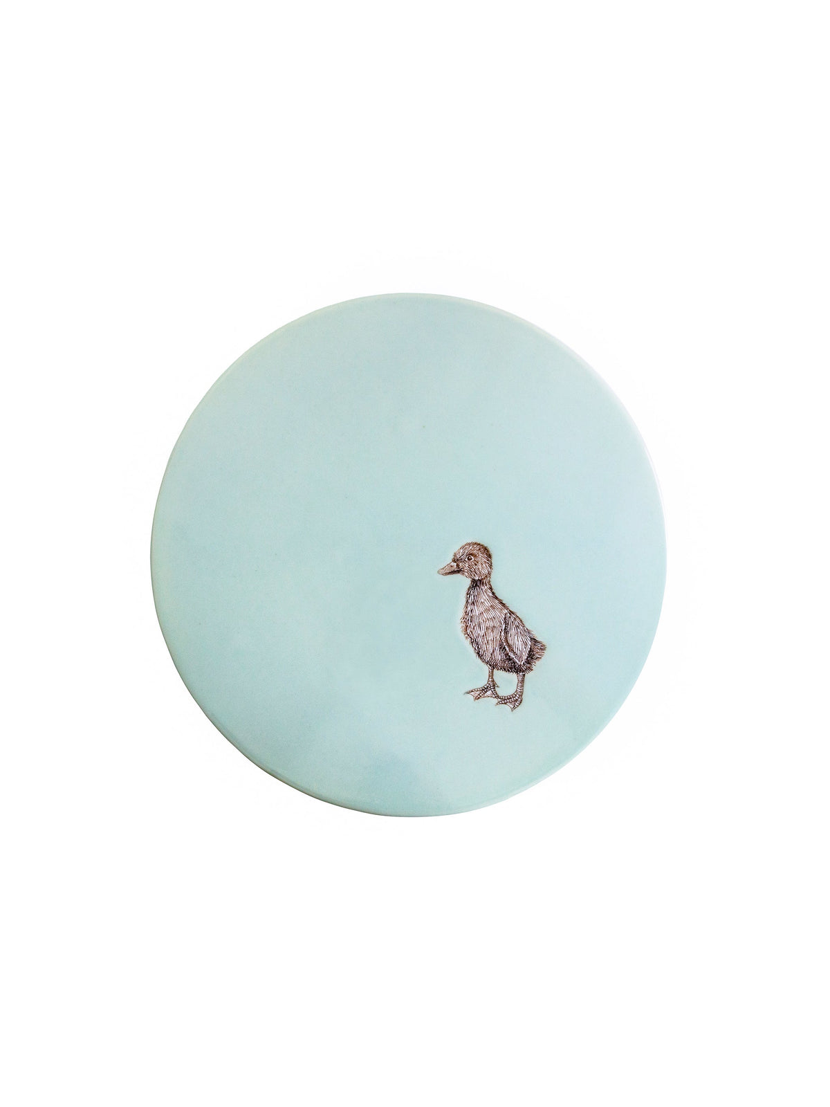 Celadon ceramic cake stand with bird motif on round top