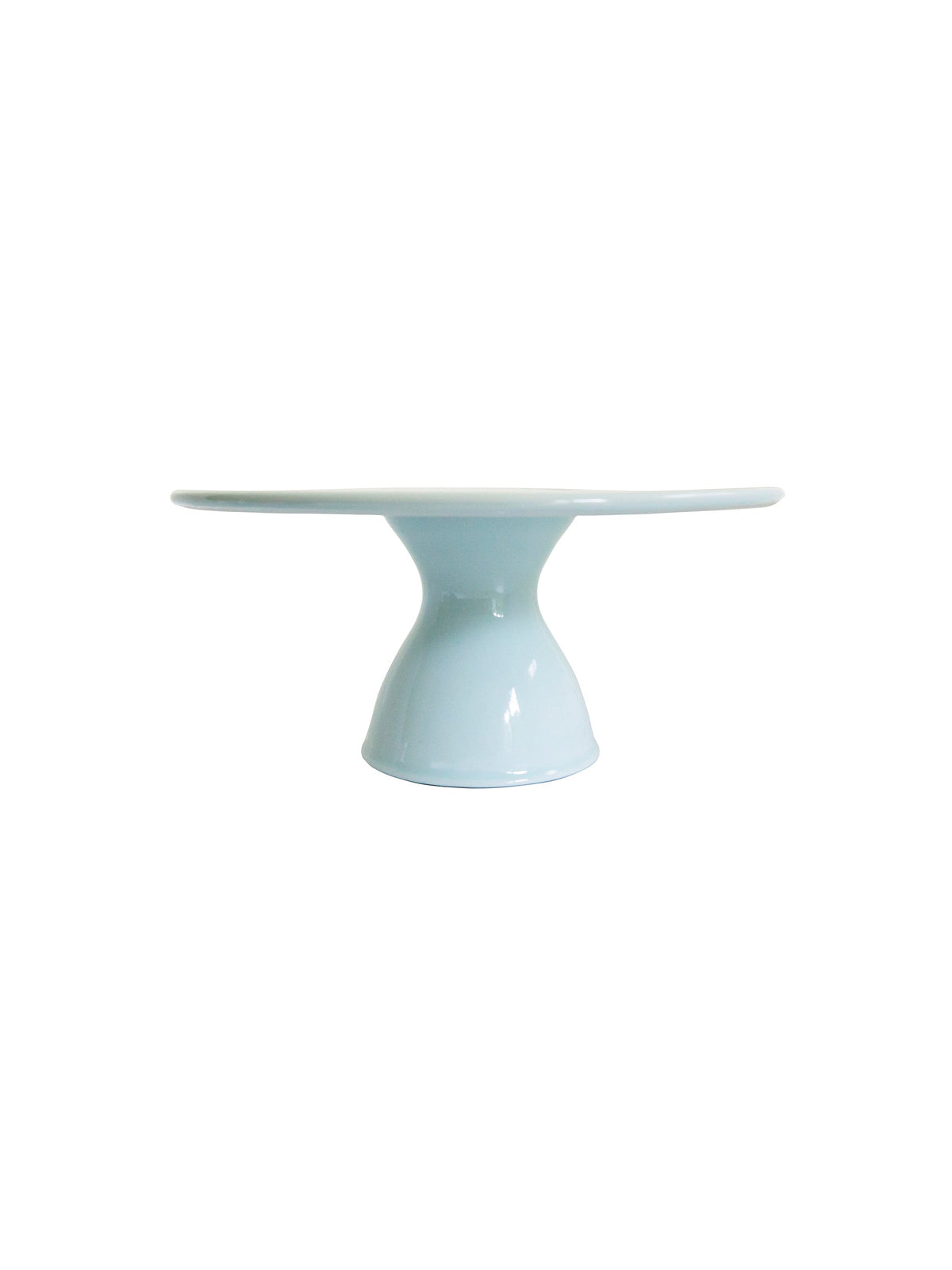 Celadon ceramic cake stand with round top and flared pedestal base