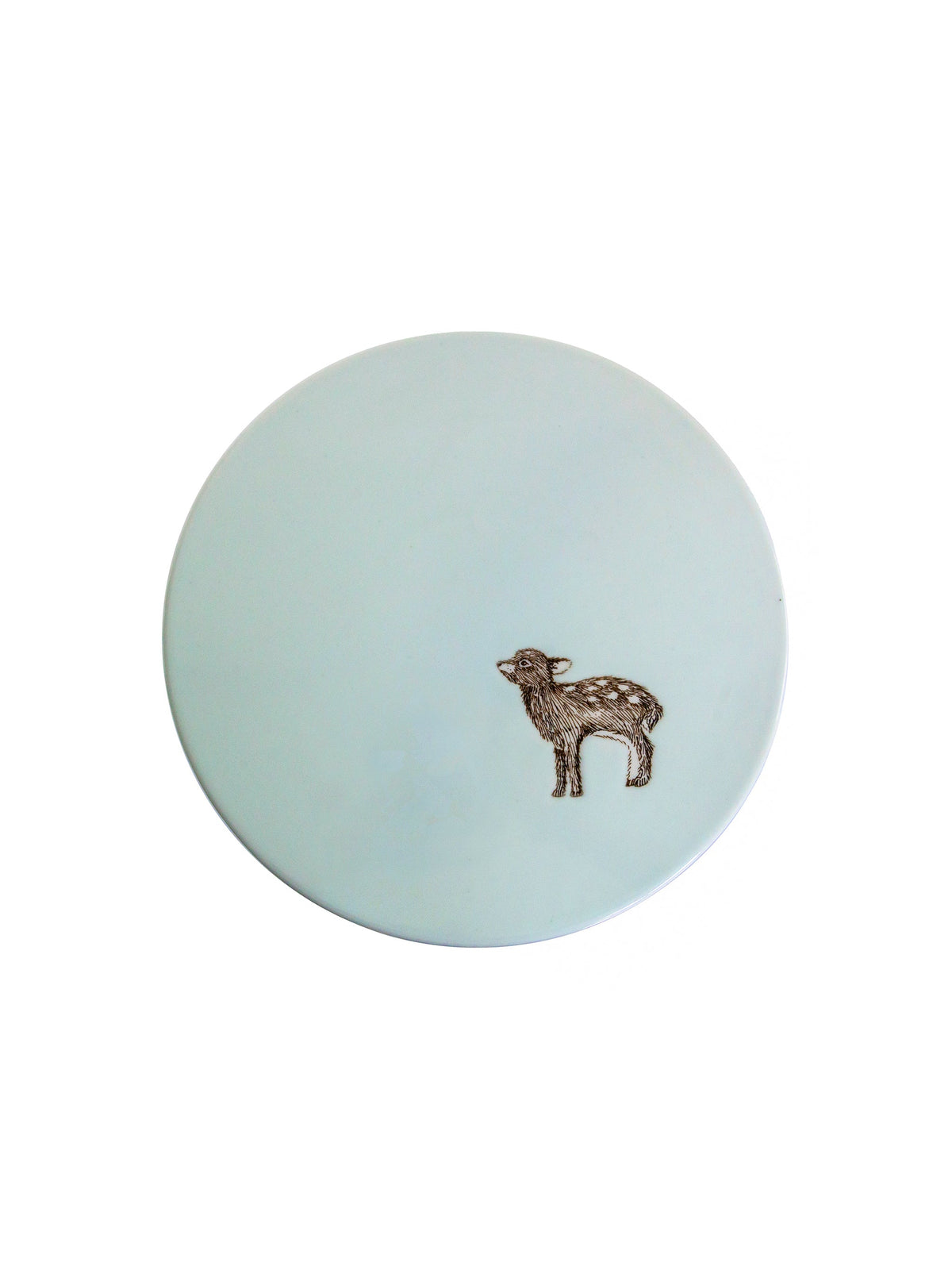 Celadon ceramic cake stand with embossed duck figurine on round top