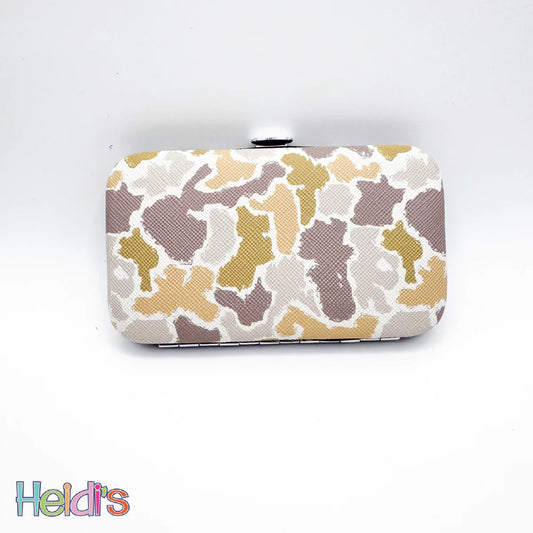 Men's manicure travel kit hard case with grey camo print and black clasp