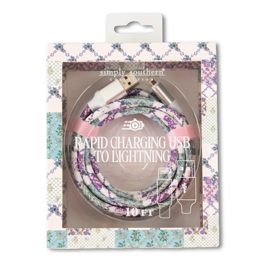 10 ft floral USB to Lightning charging cable in blister retail package