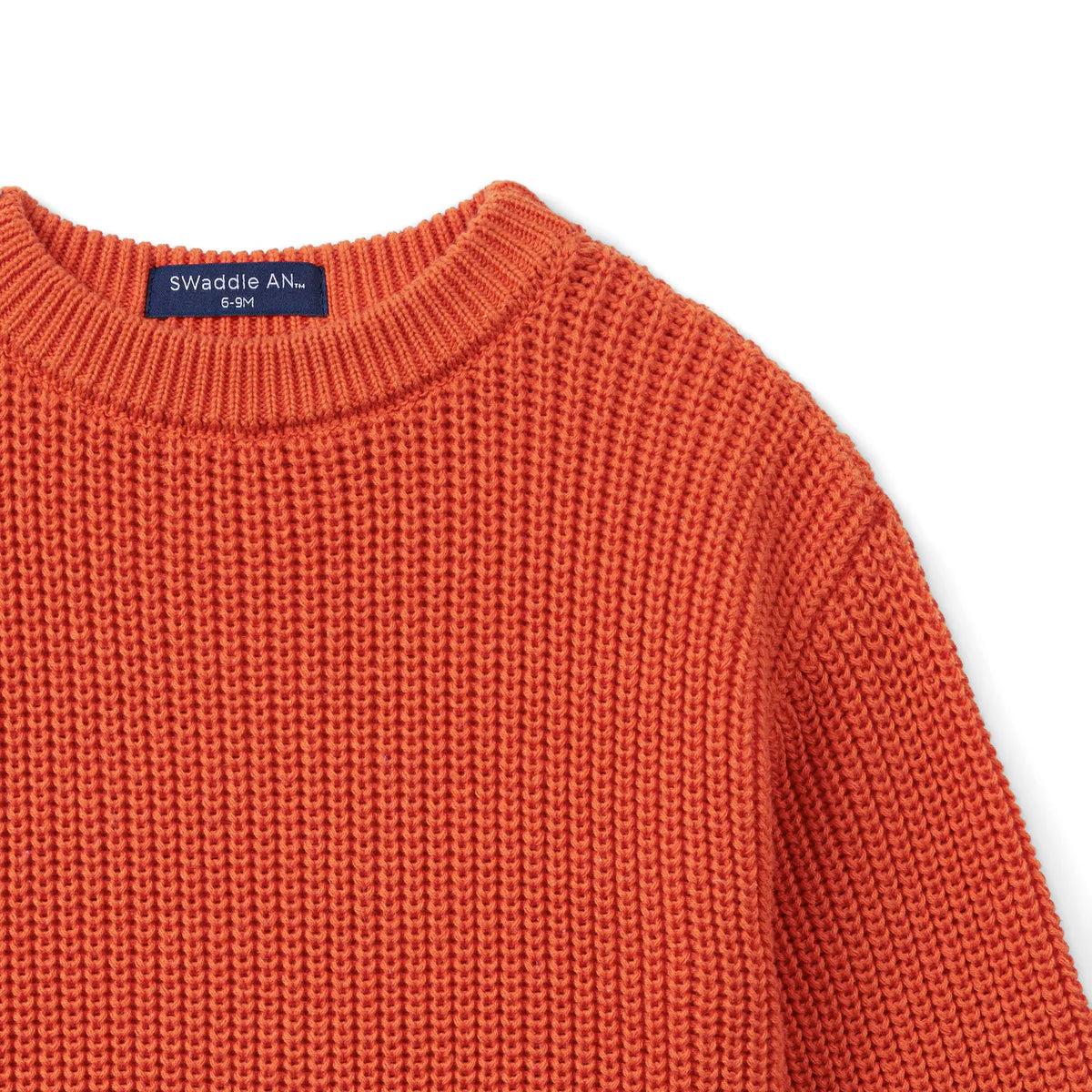 Orange rust chunky knit baby romper crew neck and long sleeves