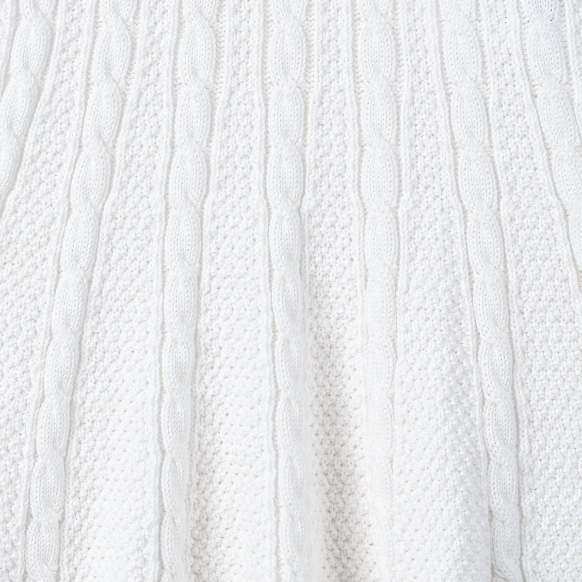 White cable-knit polo dress showing vertical textured stitch pattern on the body.