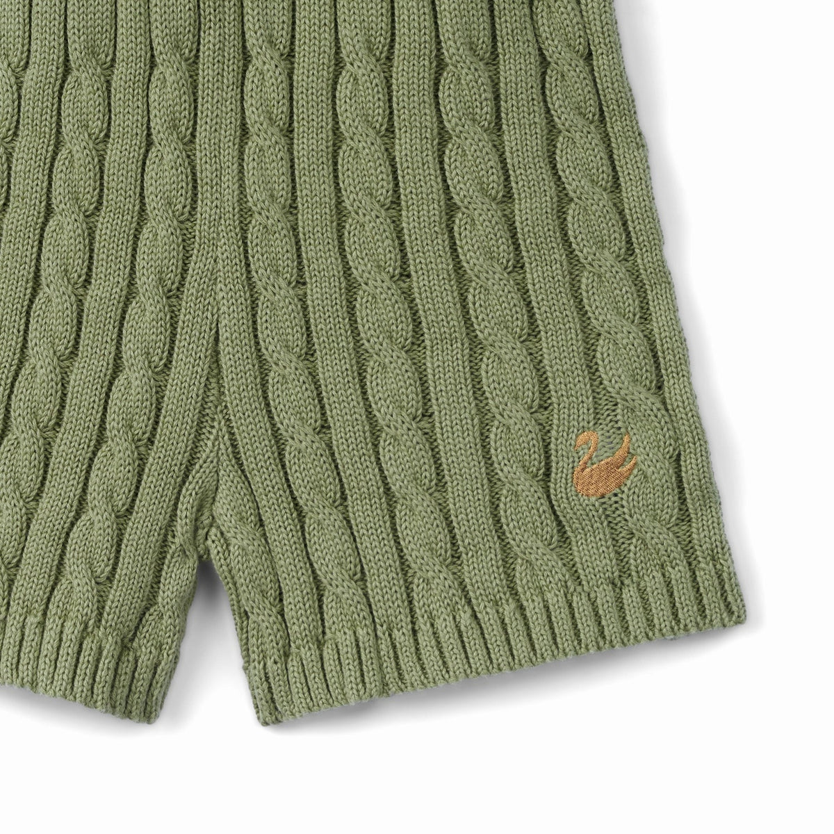 Sage green cable knit short leg with small embroidered swoosh on side
