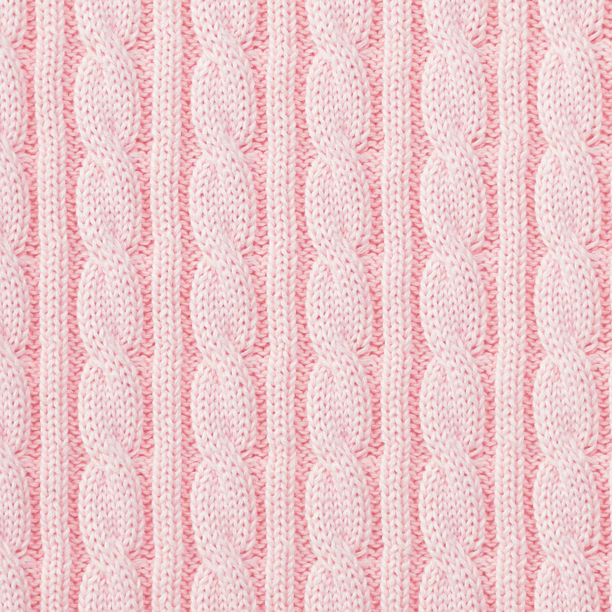Pink cable knit sweater texture close-up with raised vertical stitch pattern