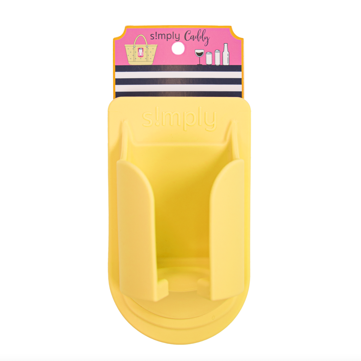Yellow snap-in tote cup holder insert with molded interior, card packaging shown