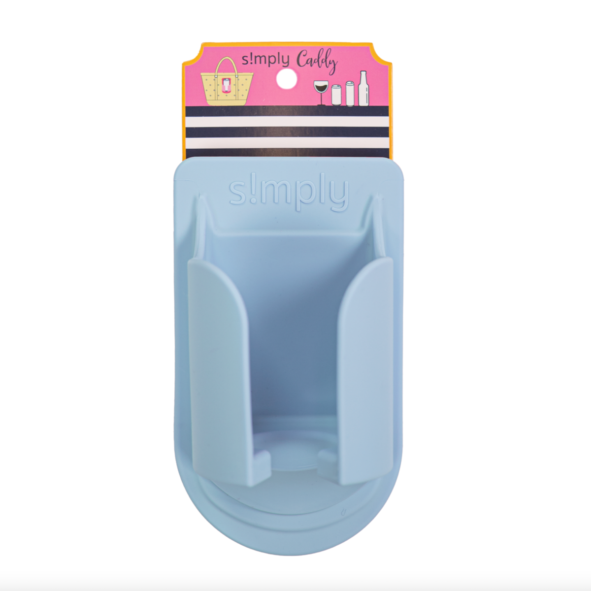 Light blue snap-in tote cup holder insert with molded interior, on card packaging