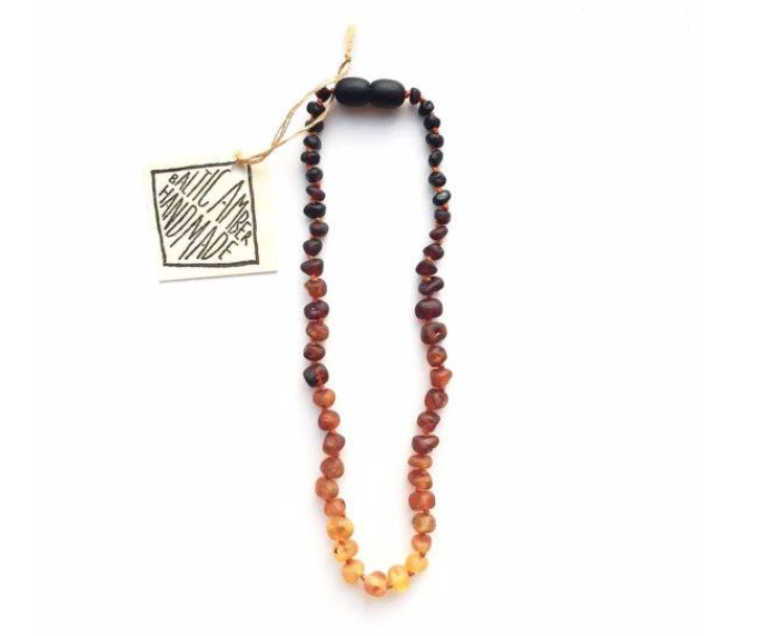 Baltic amber bead necklace with loop clasp, dark red to honey ombre round beads