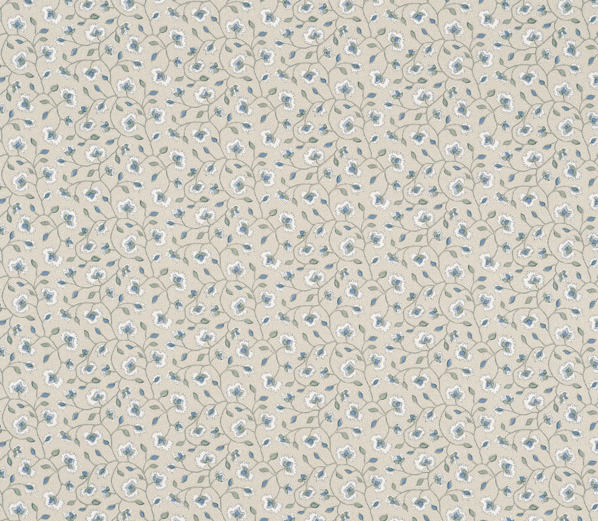 All-over floral print pillow cover in slate blue on light cream fabric
