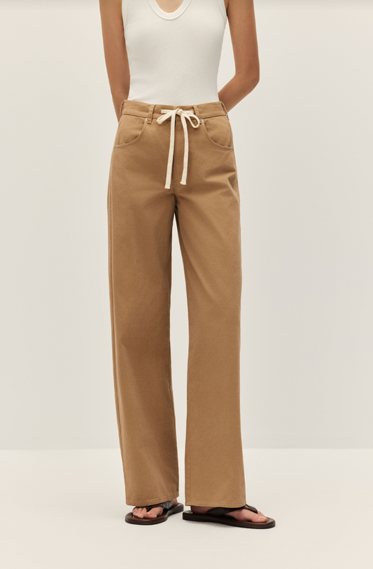 Mocha wide-leg pants with drawstring waist and side pockets
