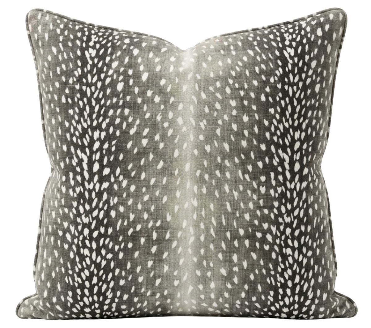 Charcoal antelope-print pillow cover with scattered white dots
