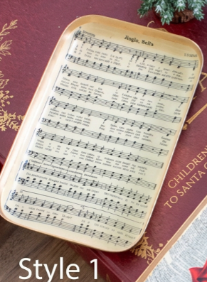 Rectangular trinket tray printed with Christmas carol sheet music