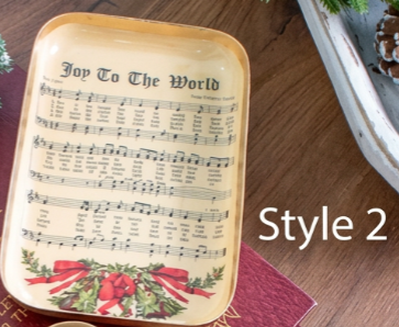 Rectangular trinket tray with sheet music, poinsettias and a red bow