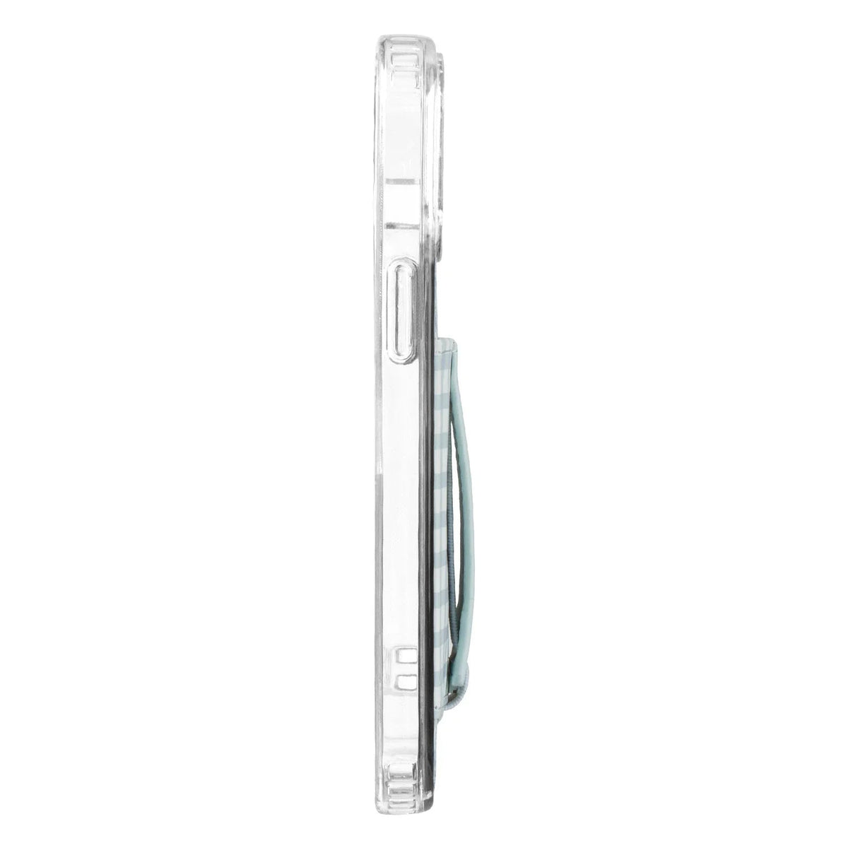 Clear phone case side view with protective bumper edges