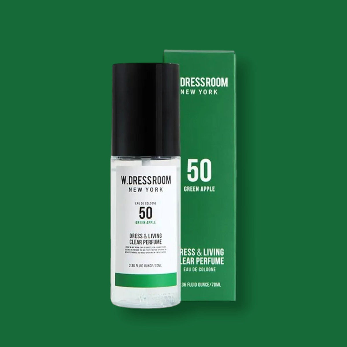 W.Dressroom No.50 clear perfume bottle with black cap and green box