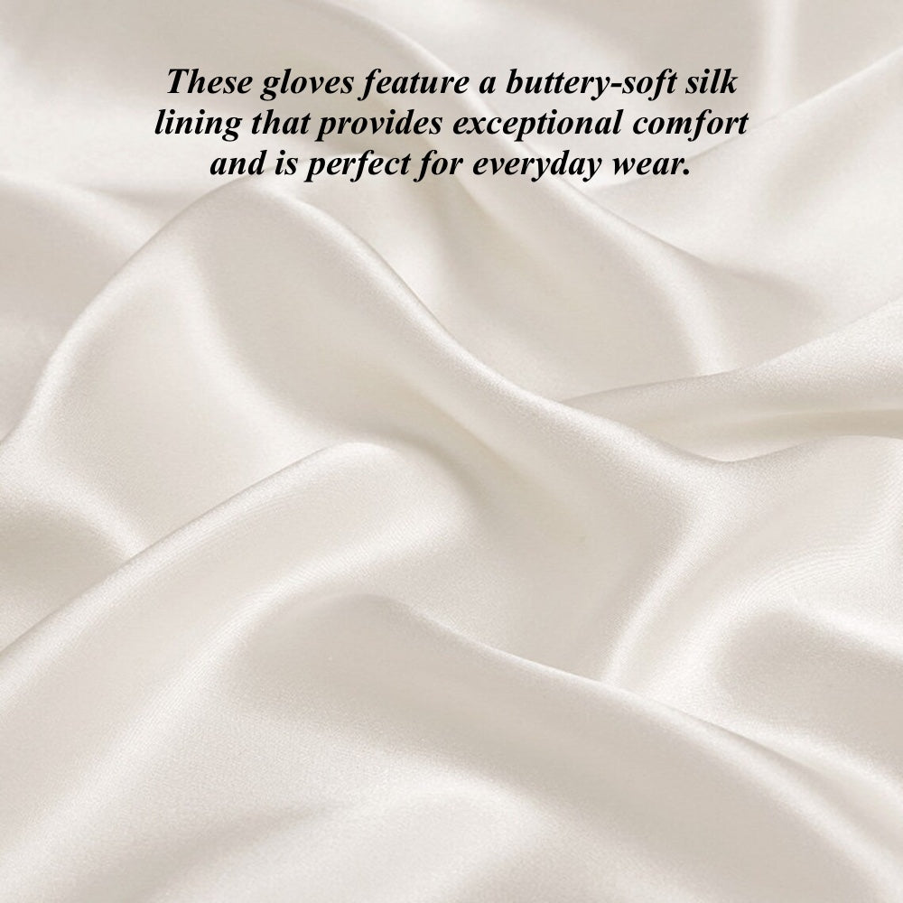 Sofia (white) - Italian lambskin leather gloves with silk lining