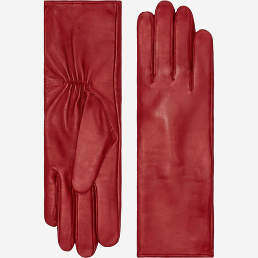 Skylar (red) – Extra-long sheepskin leather gloves with wool/cashmere lining & touchscreen capability