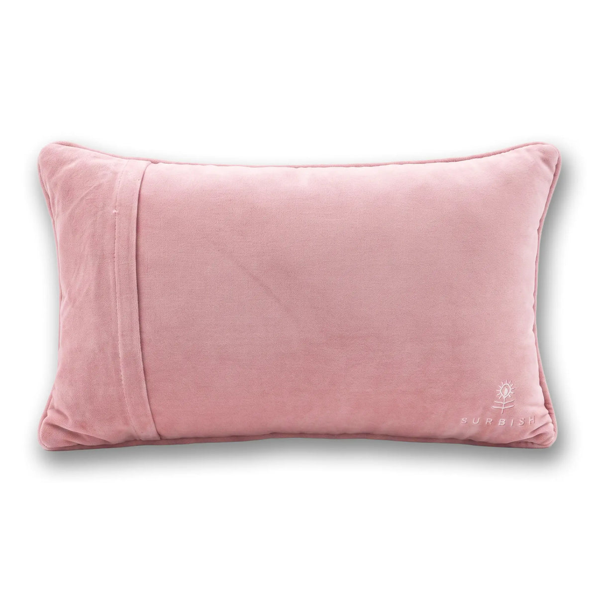 Soft pink rectangular cushion pillow with stitched panel and pink piping border