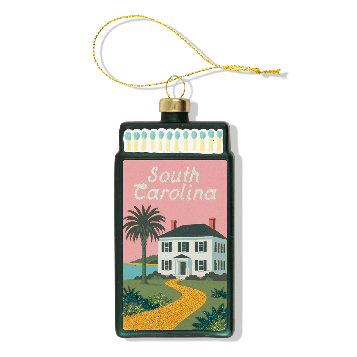 South Carolina matchbook ornament with landscape illustration and hanging loop