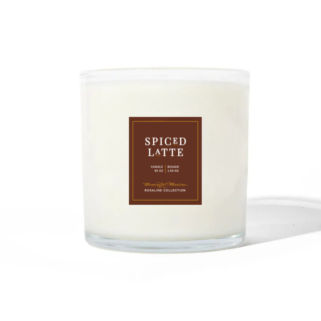 Spiced Latte candle in a clear glass jar with a brown label
