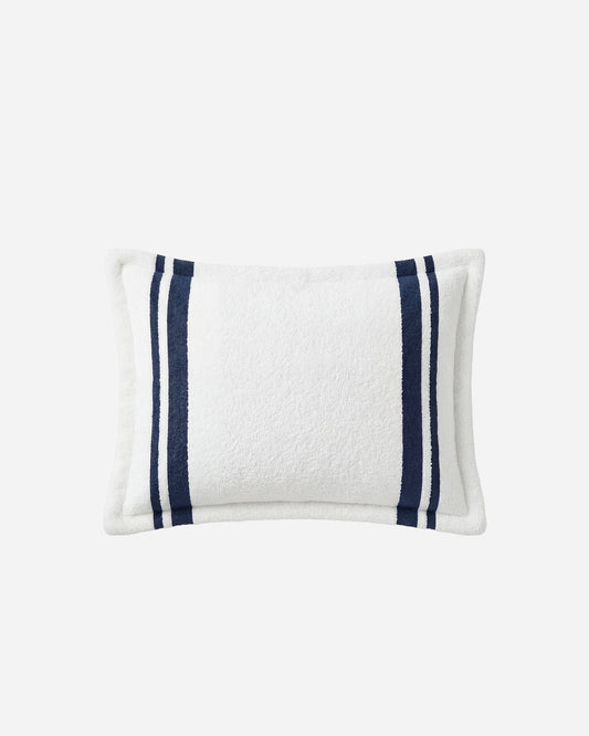 Rectangular striped pillow sham, off-white with navy double stripe trim