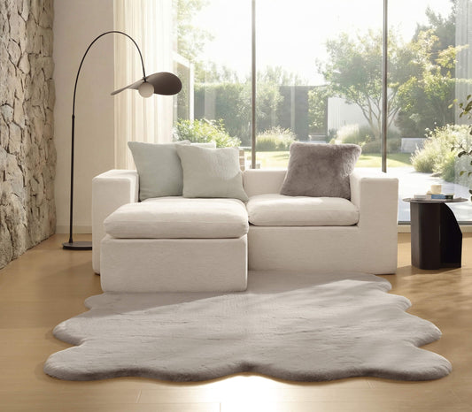 Light grey faux fur large area rug with shag texture