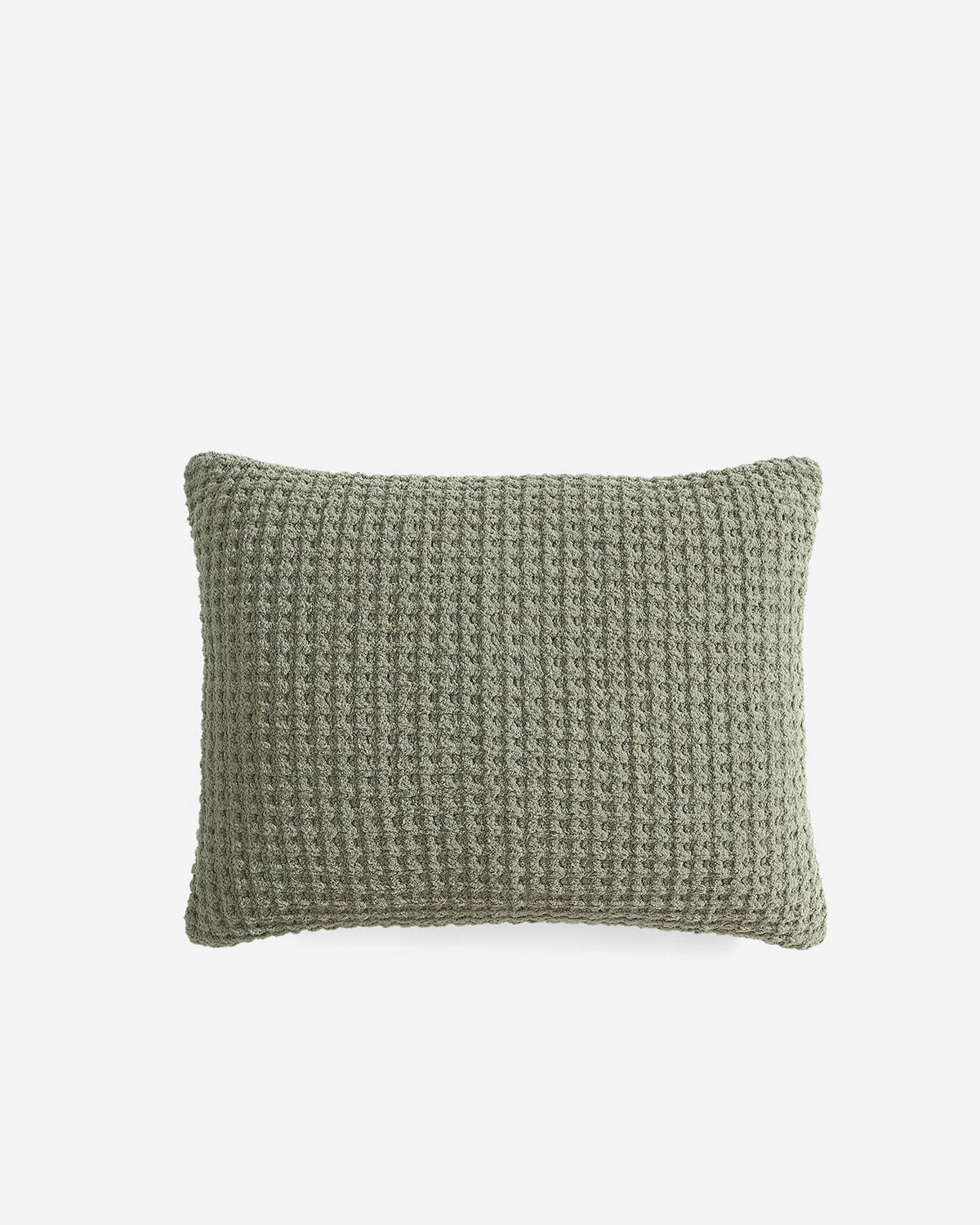 Square waffle sham pillow, sage-green woven texture