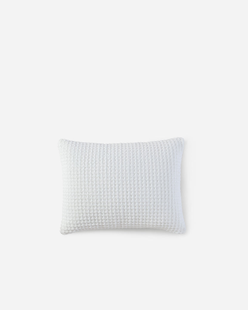 White waffle sham pillow, textured square with smooth edges