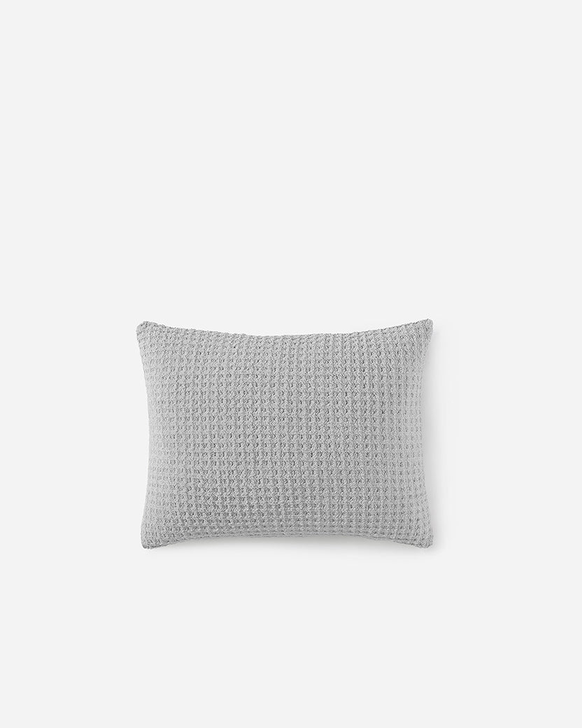 Cloud gray square waffle sham pillow with textured grid weave