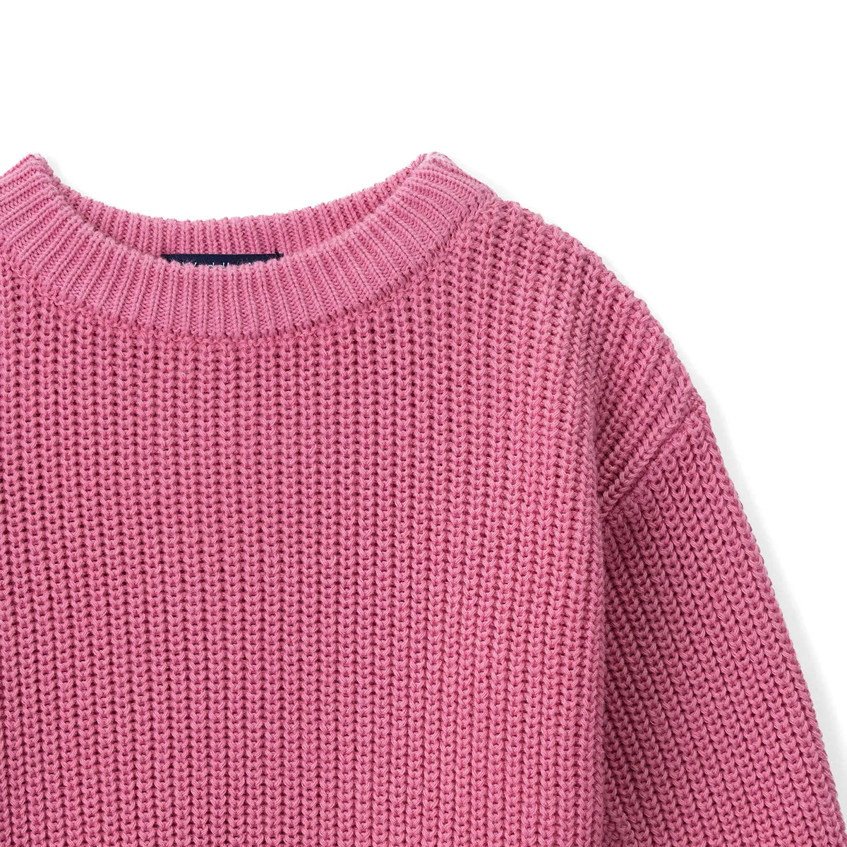 Rose pink knit baby sweater, crew neck and textured knit body