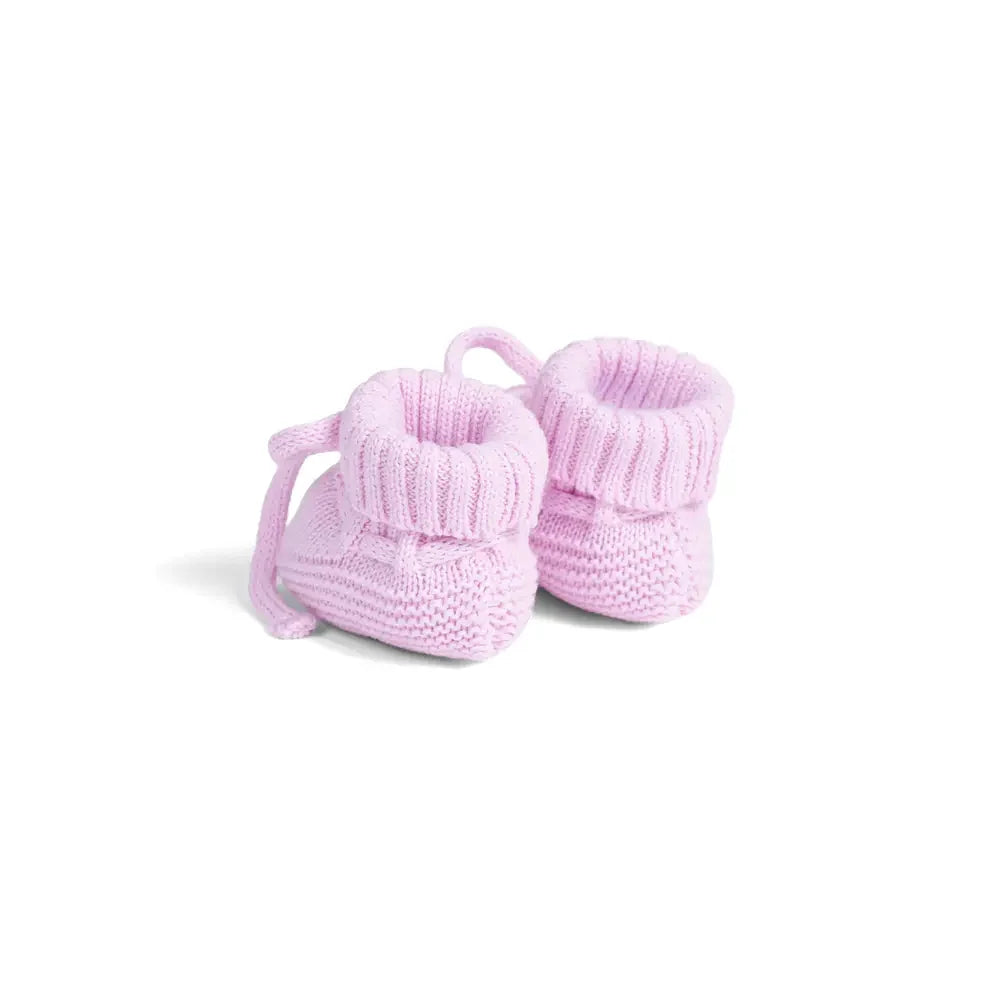 Lilac baby booties set with bow ties and thick ribbed cuffs